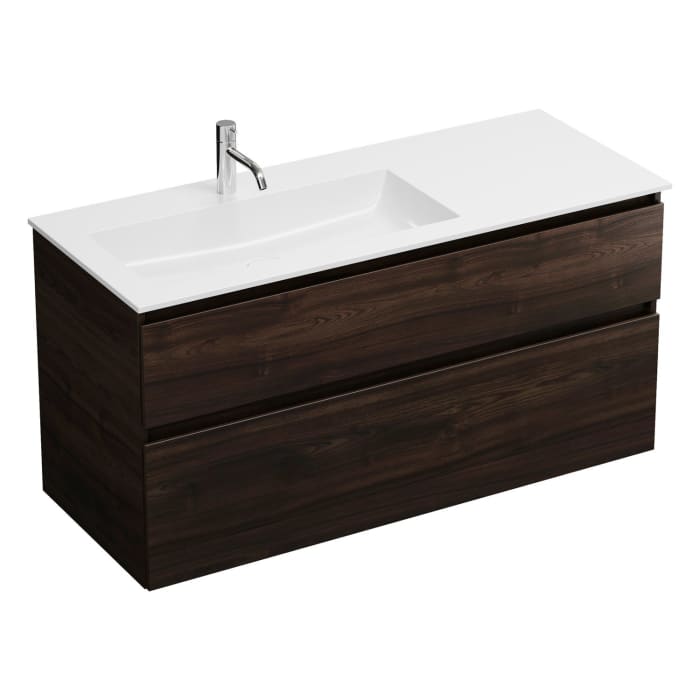 burgbad Lin20 Waschtischunterschrank mit Mineralguss-Waschtisch 122 cm, 2 Auszüge, links