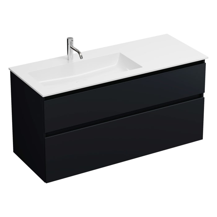 burgbad Lin20 Waschtischunterschrank mit Mineralguss-Waschtisch 122 cm, 2 Auszüge, links