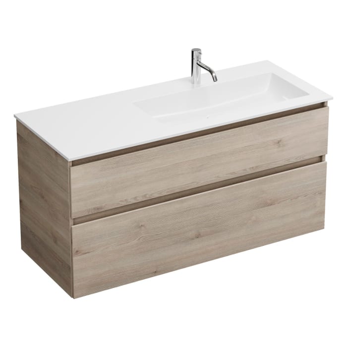 burgbad Lin20 Waschtischunterschrank mit Mineralguss-Waschtisch 122 cm, 2 Auszüge, rechts