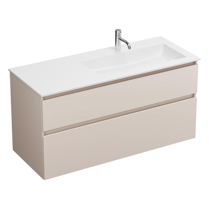 burgbad Lin20 Waschtischunterschrank mit Mineralguss-Waschtisch 122 cm, 2 Auszüge, rechts