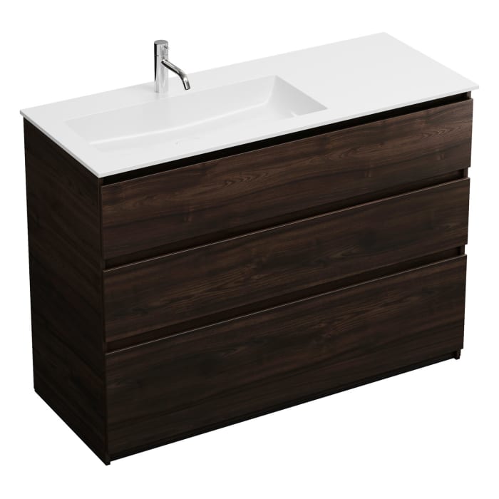 burgbad Lin20 Waschtischunterschrank mit Mineralguss-Waschtisch 122 cm, 3 Auszüge, links