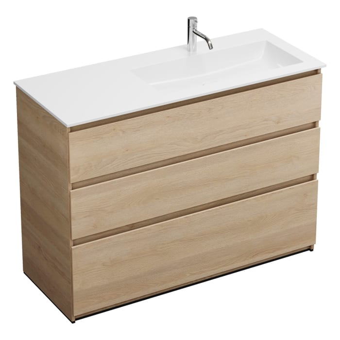 burgbad Lin20 Waschtischunterschrank mit Mineralguss-Waschtisch 122 cm, 3 Auszüge, rechts