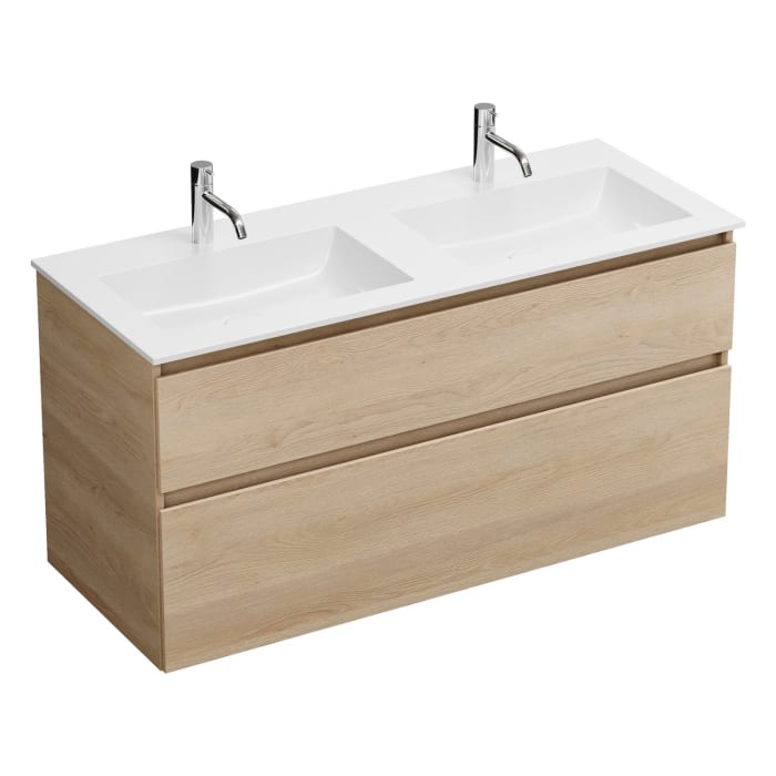 burgbad Lin20 Waschtischunterschrank mit Mineralguss-Doppelwaschtisch 122 cm, 2 Auszüge, links und rechts