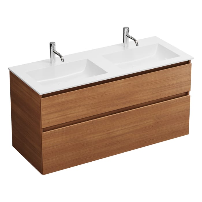 burgbad Lin20 Waschtischunterschrank mit Mineralguss-Doppelwaschtisch 122 cm, 2 Auszüge, links und rechts