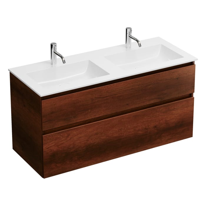 burgbad Lin20 Waschtischunterschrank mit Mineralguss-Doppelwaschtisch 122 cm, 2 Auszüge, links und rechts