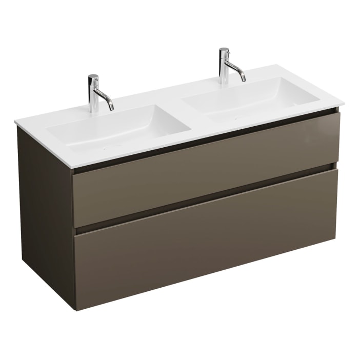 burgbad Lin20 Waschtischunterschrank mit Mineralguss-Doppelwaschtisch 122 cm, 2 Auszüge, links und rechts