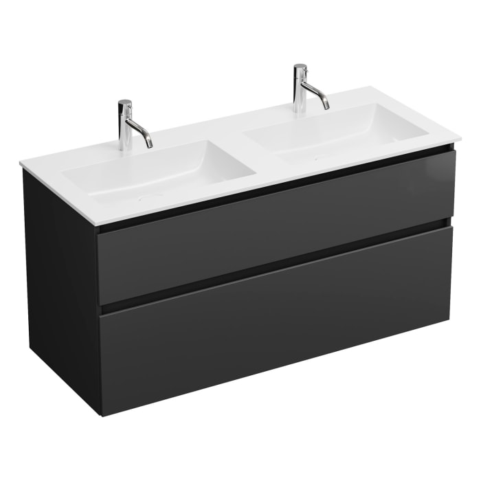 burgbad Lin20 Waschtischunterschrank mit Mineralguss-Doppelwaschtisch 122 cm, 2 Auszüge, links und rechts