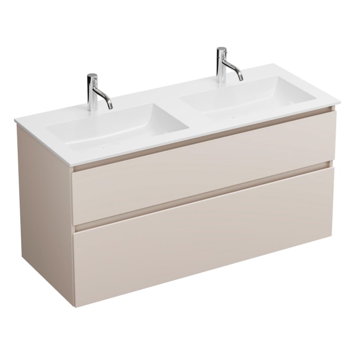 burgbad Lin20 Waschtischunterschrank mit Mineralguss-Doppelwaschtisch 122 cm, 2 Auszüge, links und rechts