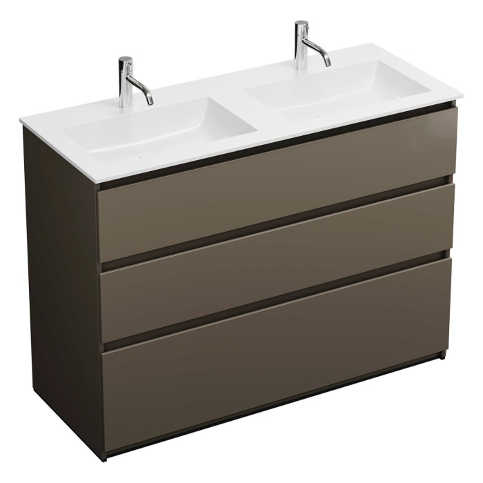 burgbad Lin20 Waschtischunterschrank mit Mineralguss-Doppelwaschtisch 122 cm, 3 Auszüge, links und rechts