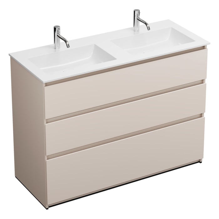 burgbad Lin20 Waschtischunterschrank mit Mineralguss-Doppelwaschtisch 122 cm, 3 Auszüge, links und rechts