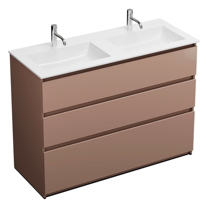 burgbad Lin20 Waschtischunterschrank mit Mineralguss-Doppelwaschtisch 122 cm, 3 Auszüge, links und rechts