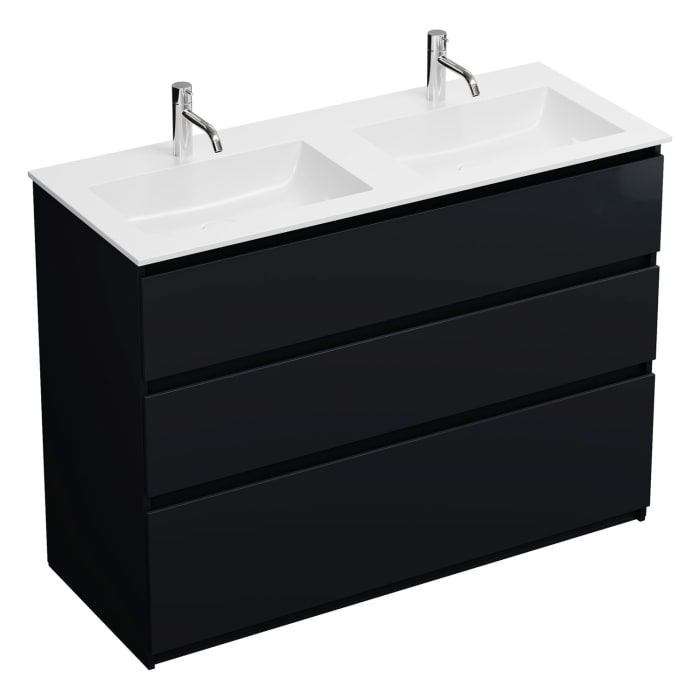 burgbad Lin20 Waschtischunterschrank mit Mineralguss-Doppelwaschtisch 122 cm, 3 Auszüge, links und rechts