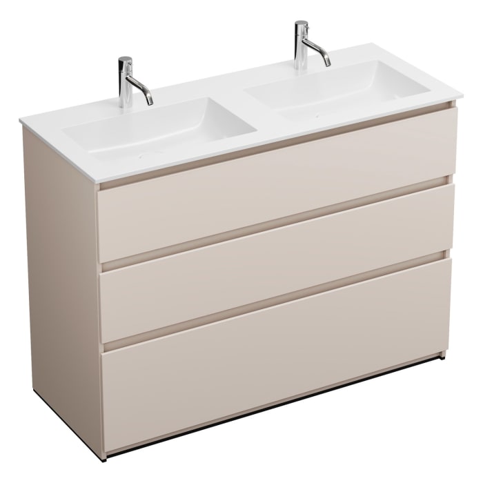 burgbad Lin20 Waschtischunterschrank mit Mineralguss-Doppelwaschtisch 122 cm, 3 Auszüge, links und rechts