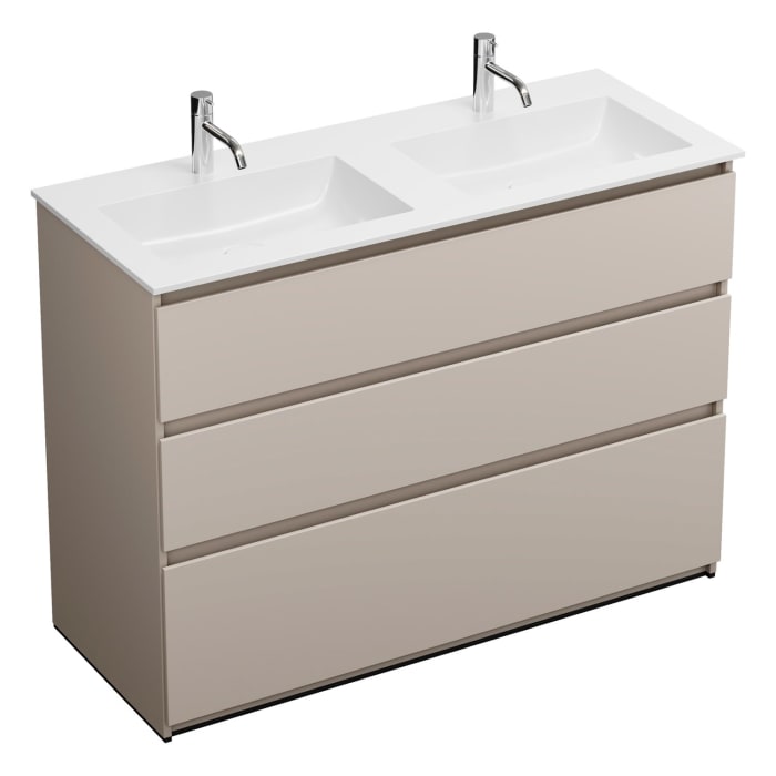 burgbad Lin20 Waschtischunterschrank mit Mineralguss-Doppelwaschtisch 122 cm, 3 Auszüge, links und rechts