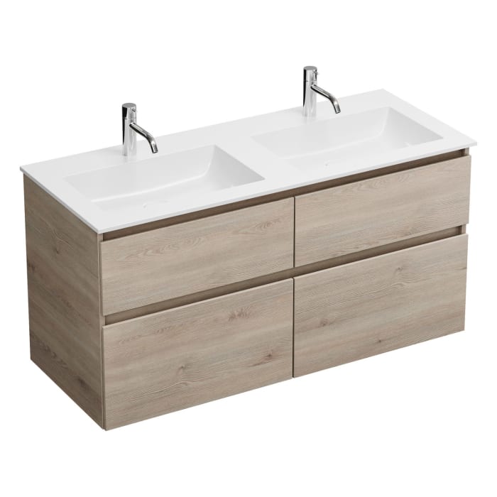 burgbad Lin20 Waschtischunterschrank mit Mineralguss-Doppelwaschtisch 122 cm, 4 Auszüge, links und rechts