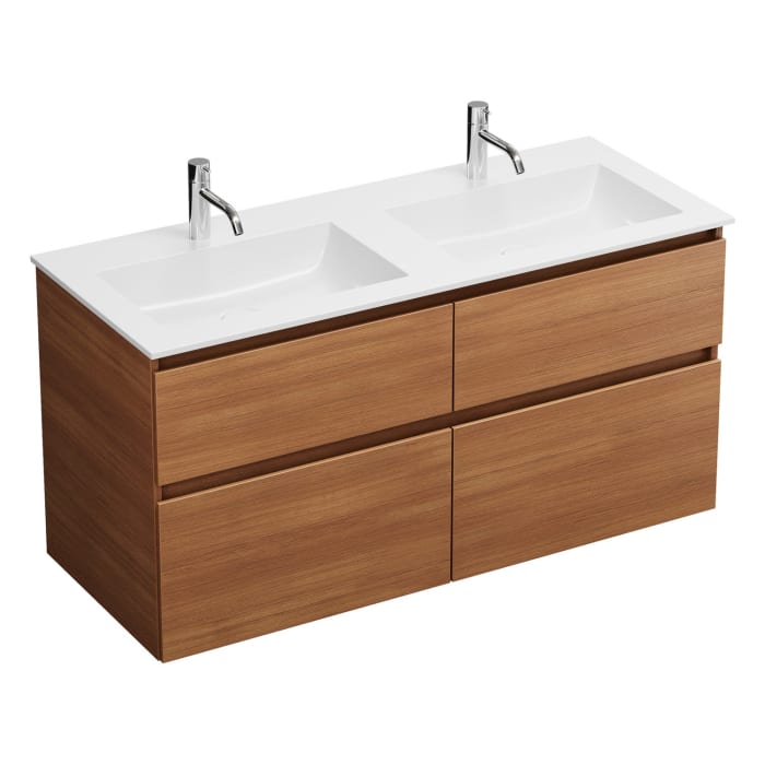 burgbad Lin20 Waschtischunterschrank mit Mineralguss-Doppelwaschtisch 122 cm, 4 Auszüge, links und rechts