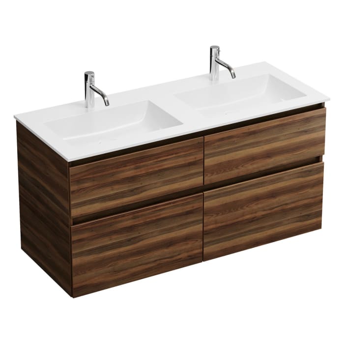 burgbad Lin20 Waschtischunterschrank mit Mineralguss-Doppelwaschtisch 122 cm, 4 Auszüge, links und rechts