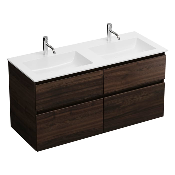 burgbad Lin20 Waschtischunterschrank mit Mineralguss-Doppelwaschtisch 122 cm, 4 Auszüge, links und rechts