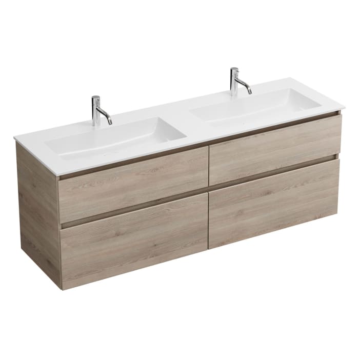 burgbad Lin20 Waschtischunterschrank mit Mineralguss-Doppelwaschtisch 162 cm, 4 Auszüge, links und rechts