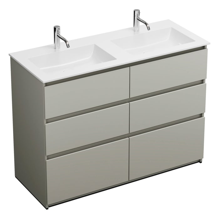 burgbad Lin20 Waschtischunterschrank mit Mineralguss-Doppelwaschtisch 122 cm, 6 Auszüge, links und rechts