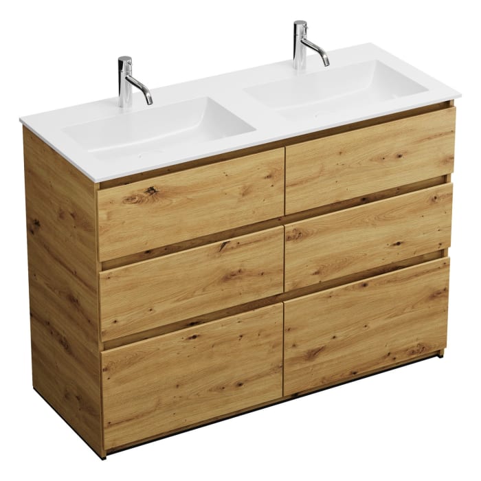 burgbad Lin20 Waschtischunterschrank mit Mineralguss-Doppelwaschtisch 122 cm, 6 Auszüge, links und rechts