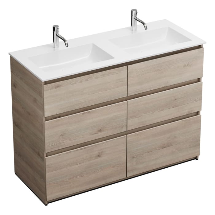 burgbad Lin20 Waschtischunterschrank mit Mineralguss-Doppelwaschtisch 122 cm, 6 Auszüge, links und rechts