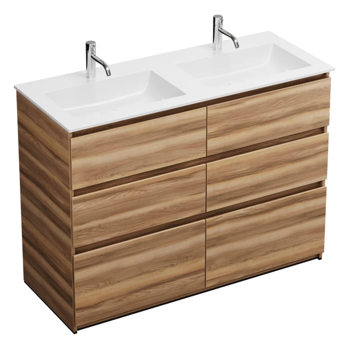 burgbad Lin20 Waschtischunterschrank mit Mineralguss-Doppelwaschtisch 122 cm, 6 Auszüge, links und rechts