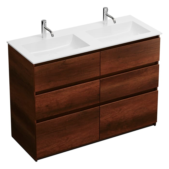 burgbad Lin20 Waschtischunterschrank mit Mineralguss-Doppelwaschtisch 122 cm, 6 Auszüge, links und rechts