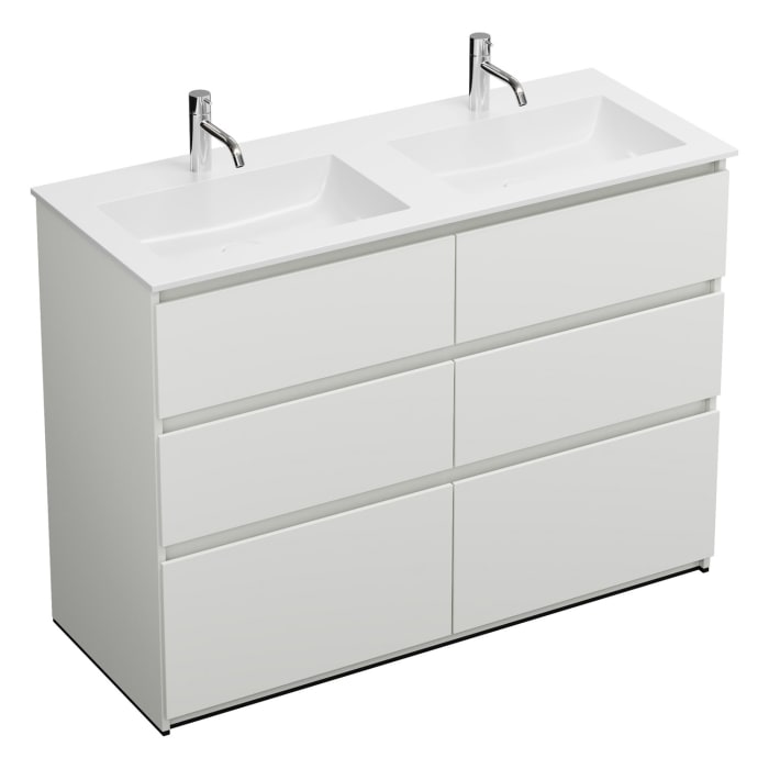 burgbad Lin20 Waschtischunterschrank mit Mineralguss-Doppelwaschtisch 122 cm, 6 Auszüge, links und rechts