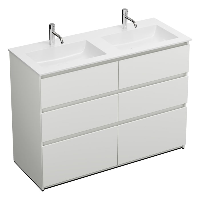 burgbad Lin20 Waschtischunterschrank mit Mineralguss-Doppelwaschtisch 122 cm, 6 Auszüge, links und rechts