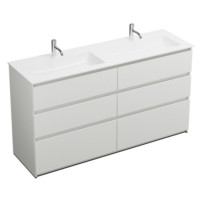 burgbad Lin20 Waschtischunterschrank mit Mineralguss-Doppelwaschtisch 162 cm, 6 Auszüge, links und rechts