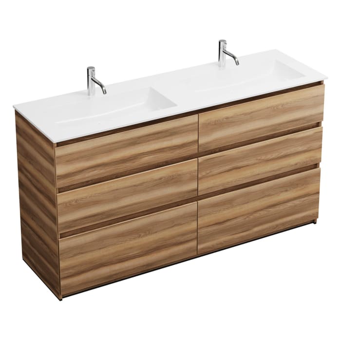 burgbad Lin20 Waschtischunterschrank mit Mineralguss-Doppelwaschtisch 162 cm, 6 Auszüge, links und rechts