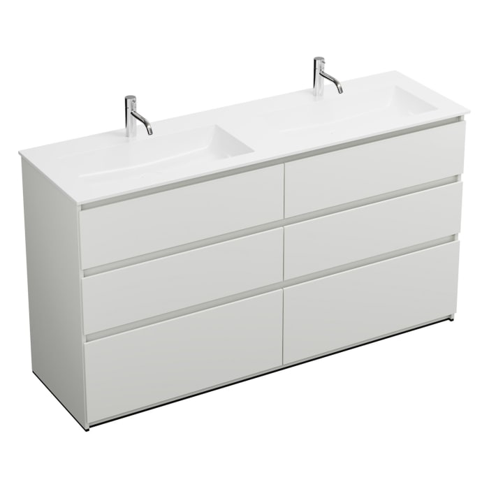 burgbad Lin20 Waschtischunterschrank mit Mineralguss-Doppelwaschtisch 162 cm, 6 Auszüge, links und rechts