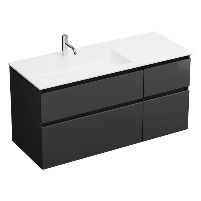 burgbad Lin20 Waschtischunterschrank mit Mineralguss-Waschtisch 122 cm, 4 Auszüge, links