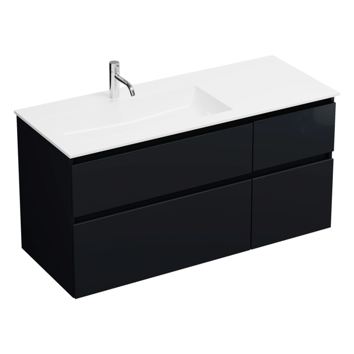 burgbad Lin20 Waschtischunterschrank mit Mineralguss-Waschtisch 122 cm, 4 Auszüge, links