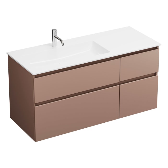 burgbad Lin20 Waschtischunterschrank mit Mineralguss-Waschtisch 122 cm, 4 Auszüge, links