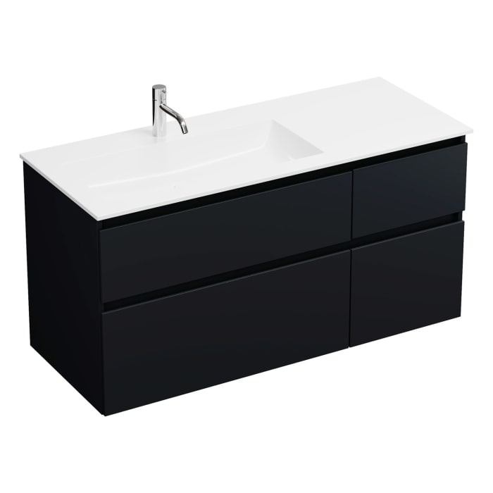 burgbad Lin20 Waschtischunterschrank mit Mineralguss-Waschtisch 122 cm, 4 Auszüge, links