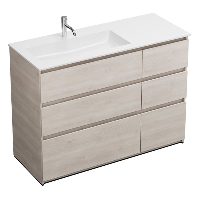 burgbad Lin20 Waschtischunterschrank mit Mineralguss-Waschtisch 122 cm, 6 Auszüge, links