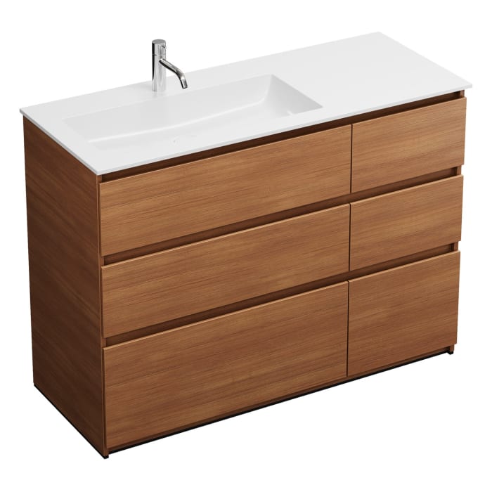 burgbad Lin20 Waschtischunterschrank mit Mineralguss-Waschtisch 122 cm, 6 Auszüge, links