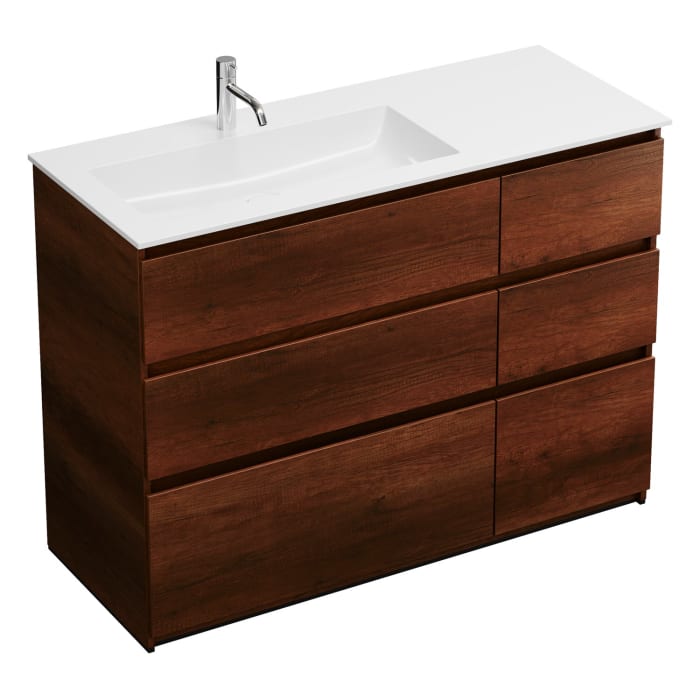 burgbad Lin20 Waschtischunterschrank mit Mineralguss-Waschtisch 122 cm, 6 Auszüge, links