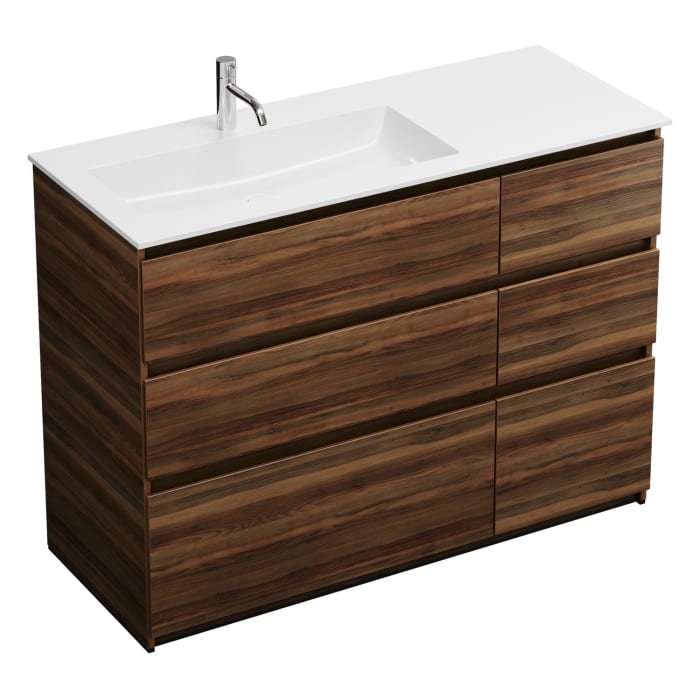 burgbad Lin20 Waschtischunterschrank mit Mineralguss-Waschtisch 122 cm, 6 Auszüge, links