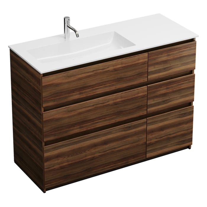 burgbad Lin20 Waschtischunterschrank mit Mineralguss-Waschtisch 122 cm, 6 Auszüge, links