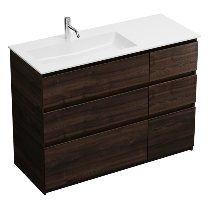 burgbad Lin20 Waschtischunterschrank mit Mineralguss-Waschtisch 122 cm, 6 Auszüge, links