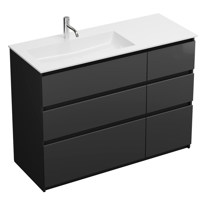 burgbad Lin20 Waschtischunterschrank mit Mineralguss-Waschtisch 122 cm, 6 Auszüge, links