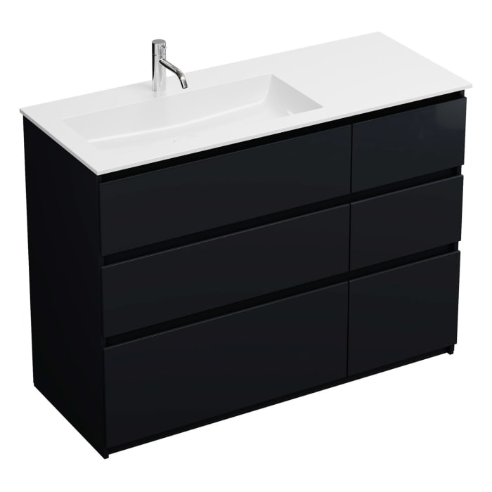 burgbad Lin20 Waschtischunterschrank mit Mineralguss-Waschtisch 122 cm, 6 Auszüge, links