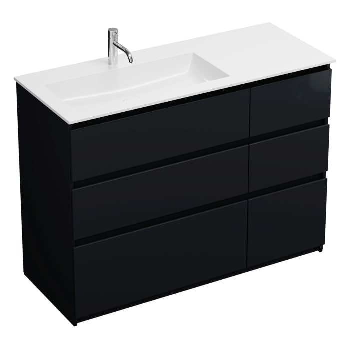 burgbad Lin20 Waschtischunterschrank mit Mineralguss-Waschtisch 122 cm, 6 Auszüge, links