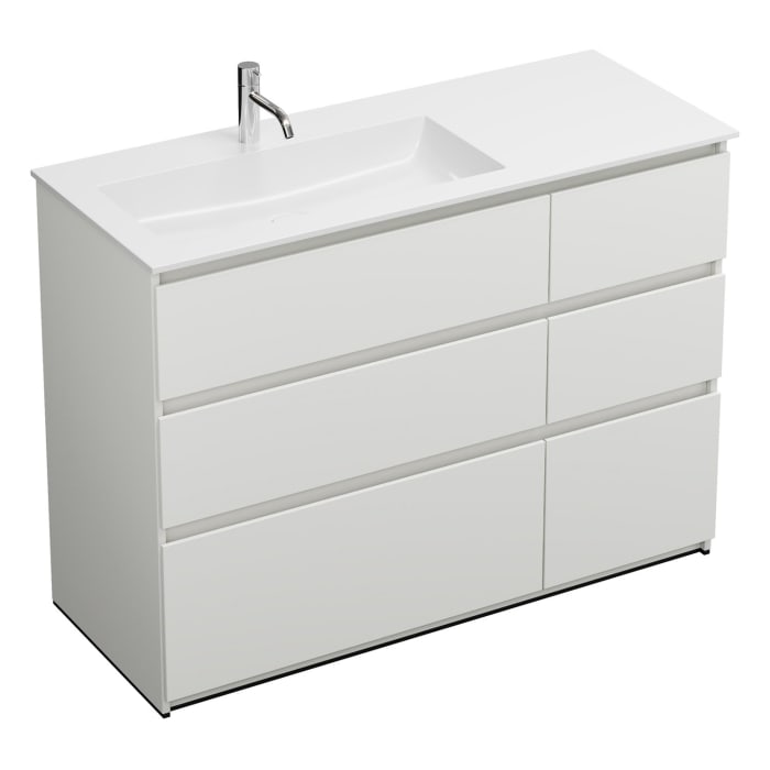 burgbad Lin20 Waschtischunterschrank mit Mineralguss-Waschtisch 122 cm, 6 Auszüge, links