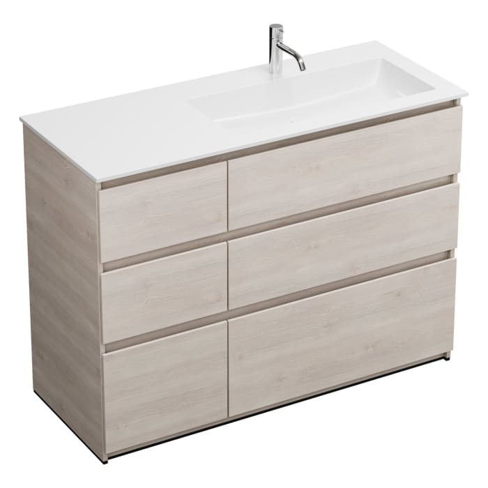 burgbad Lin20 Waschtischunterschrank mit Mineralguss-Waschtisch 122 cm, 6 Auszüge, rechts