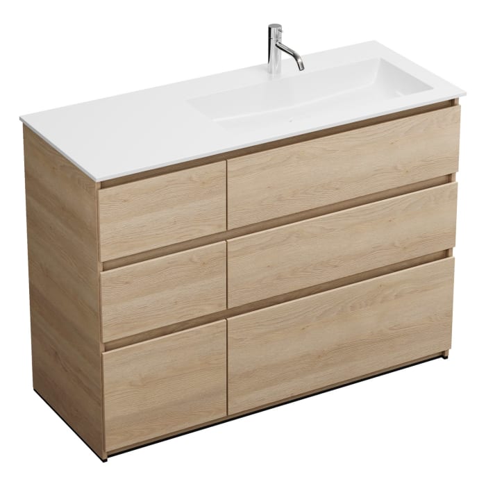 burgbad Lin20 Waschtischunterschrank mit Mineralguss-Waschtisch 122 cm, 6 Auszüge, rechts