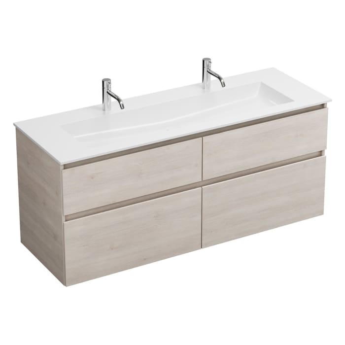 burgbad Lin20 Waschtischunterschrank mit Mineralguss-Waschtisch 142 cm, 4 Auszüge